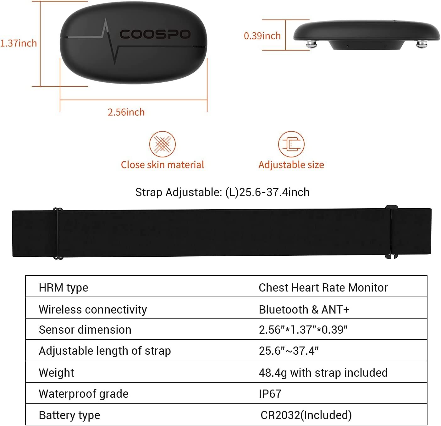 CooSpo H6 Heart Rate Monitor Chest Strap Bluetooth4.0 ANT+ IP67 Chest