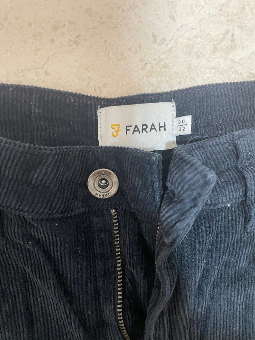 Farah Vintage Elm 11W Stretch Cord Slim Fit Trousers in Black