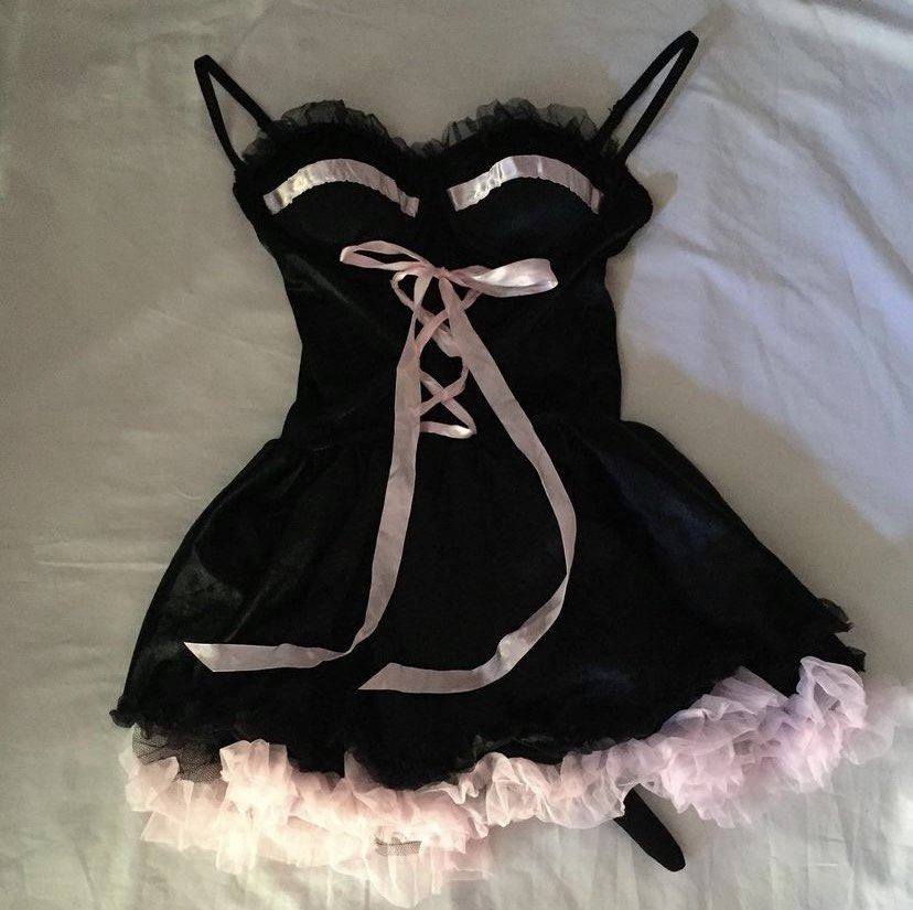 Y2k Aesthetic Fairycore Grunge Ruffle Corset Lingerie Black and