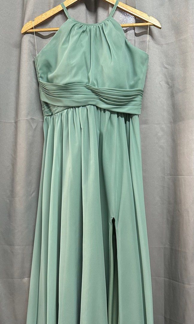 halter sage green dress