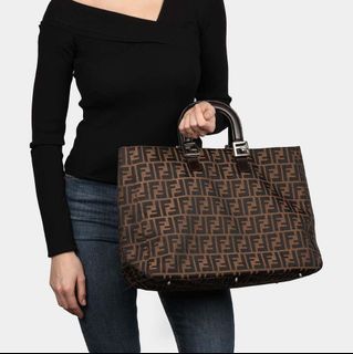 Fendi canvas monogram zucca brown vintage tote