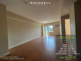 For Rent DeLuxe One Bedroom Unfurnished in The Grove by Rockwell Pasig
