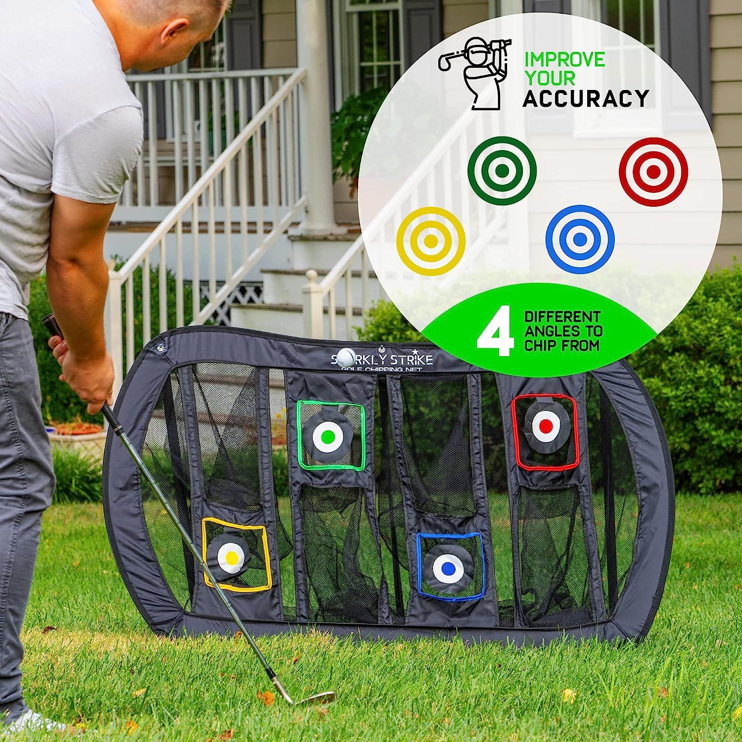 Golf Chipping Net XL Size with 4 Targets. Practice Your Chipping And