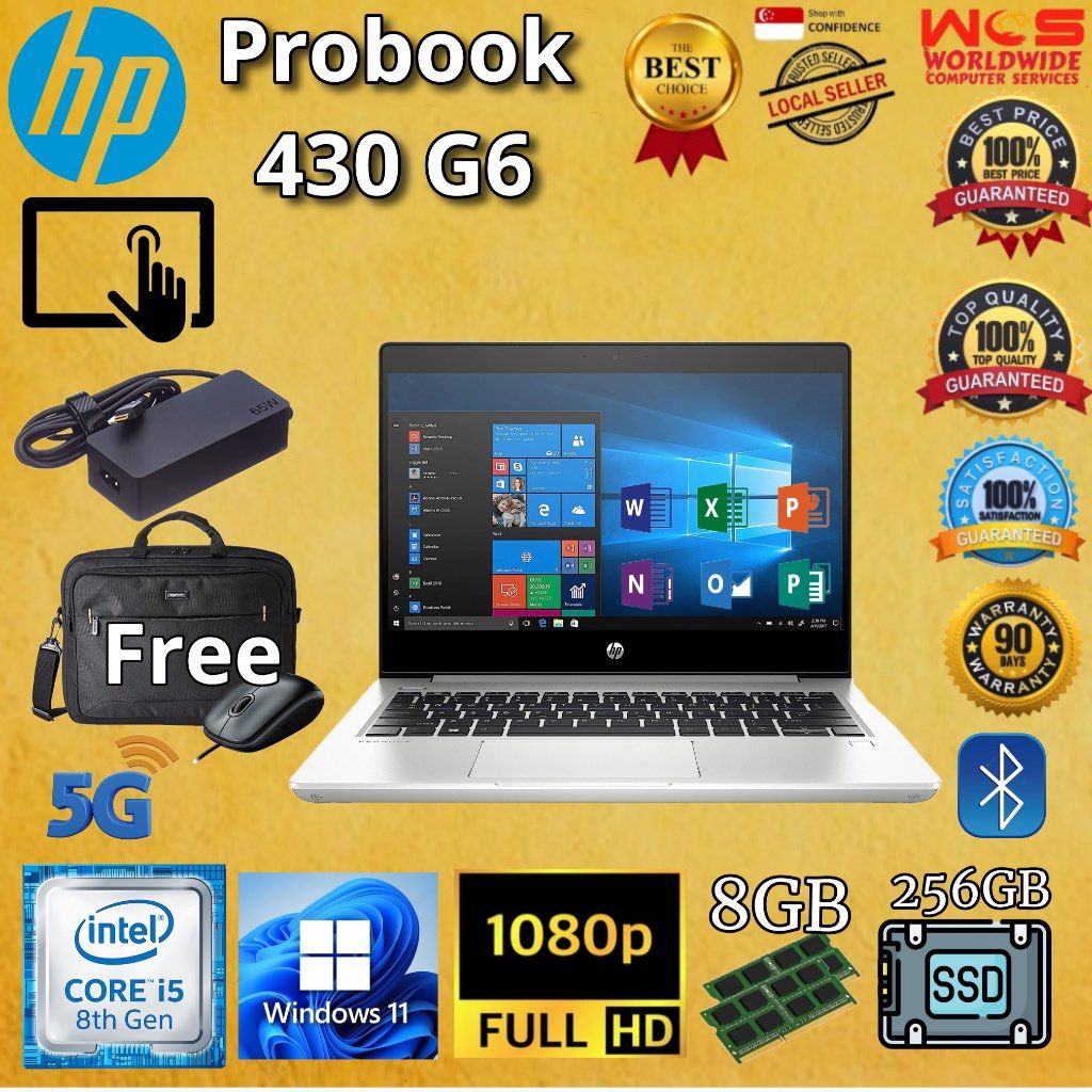 HP ProBook 430 G6 Refurbished Laptop i5-8265U, GB RAM, 256 GB SSD, FHD, Win  11 Pro with free preowned Bag  mouse, Computers  Tech, Laptops   Notebooks on Carousell