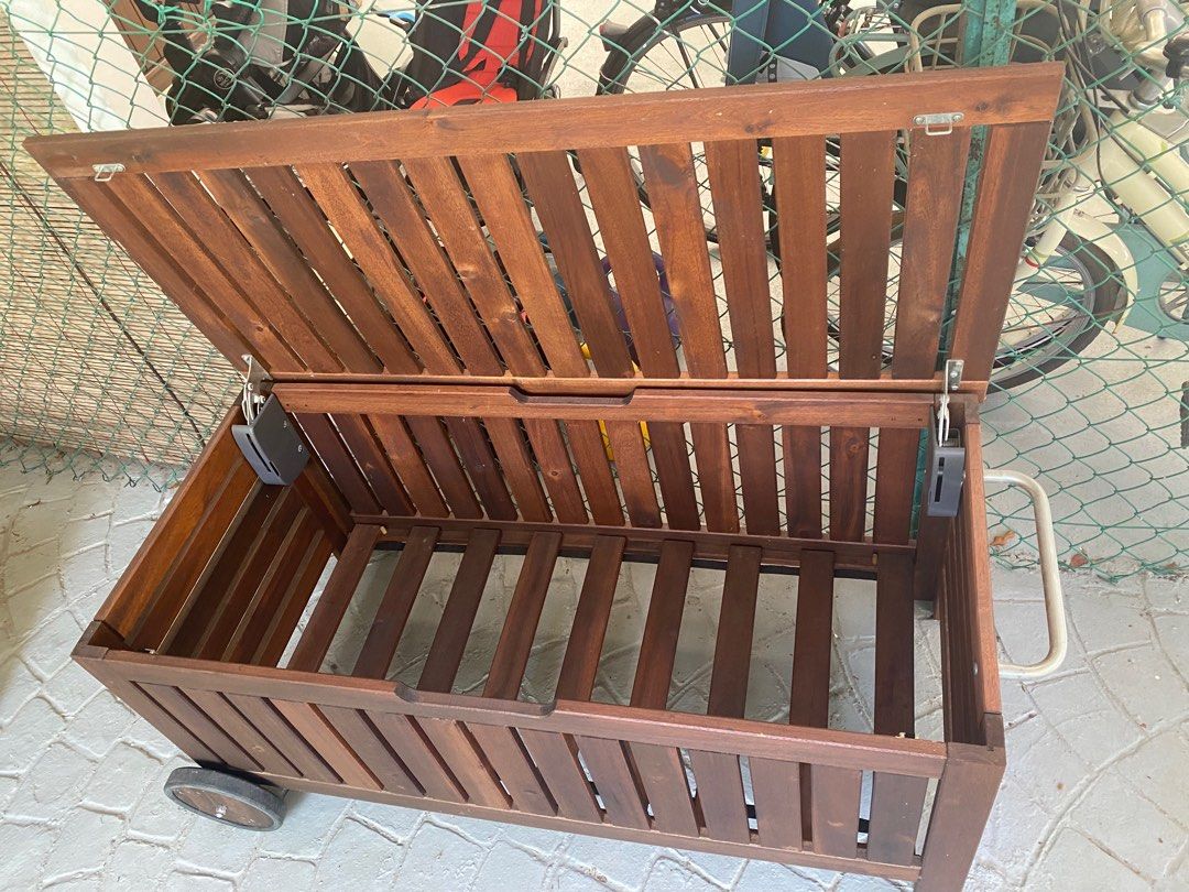 IKEA outdoor storage/bench/table with wheels, Furniture & Home Living