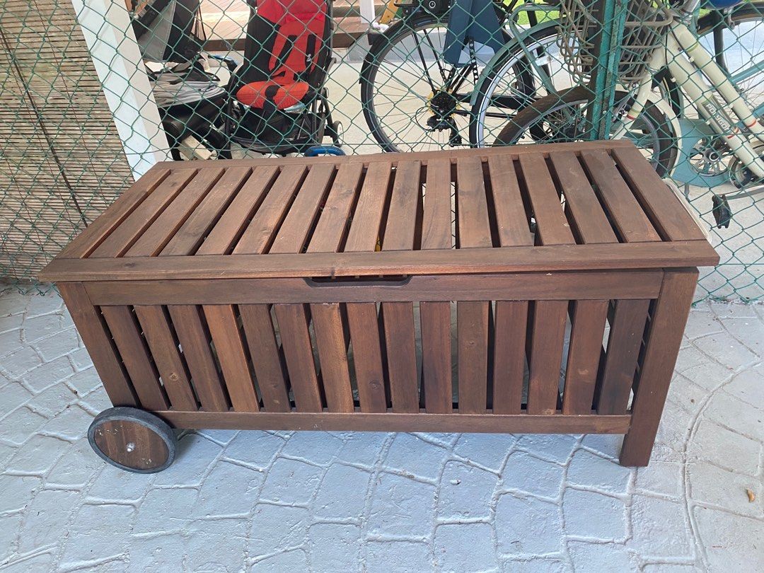 IKEA outdoor storage/bench/table with wheels, Furniture & Home Living