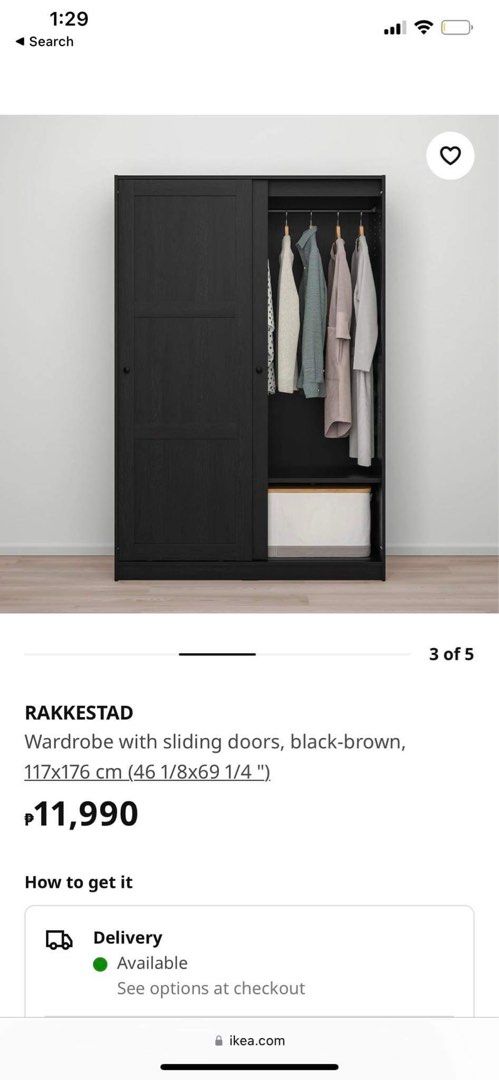 RAKKESTAD wardrobe with sliding doors, black-brown, 117x176 cm - IKEA
