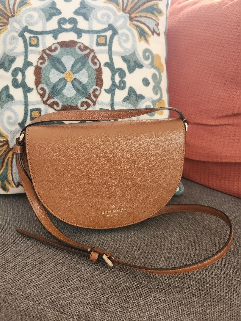 New Kate Spade Luna Crescent Crossbody Bag Leather Warm Gingerbread