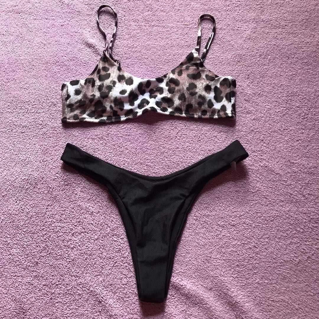 Crisscross Leopard Scoop Neck Two-Piece Swim Set