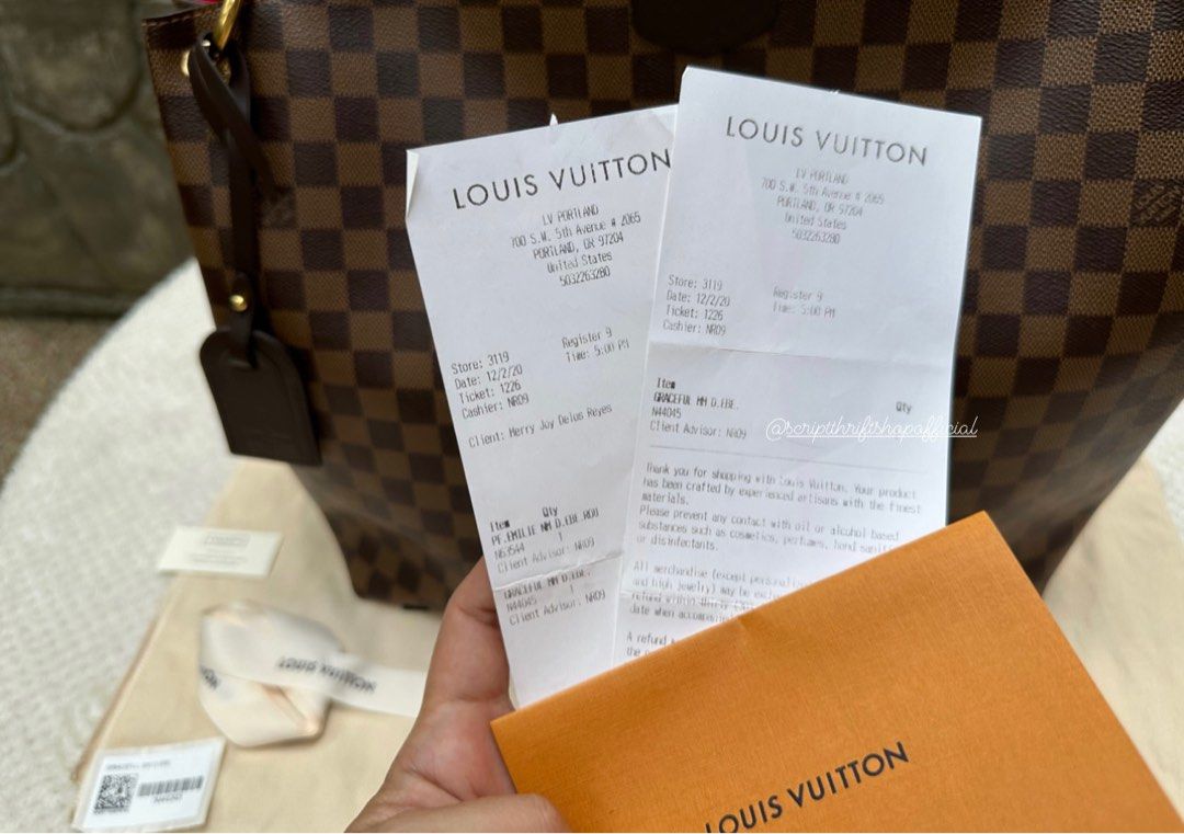 Louis Vuitton Damier Ebene Graceful PM Tote Monogram Receipt Speedy  Neverfull