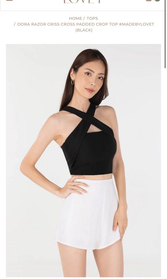 GIANNA PEARL PADDED CROP TOP (BLACK)