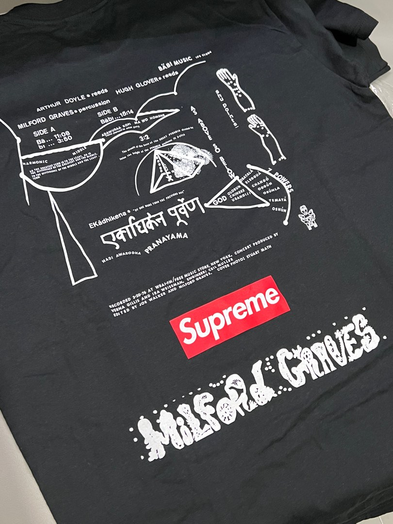 L|Supreme Milford Graves Tee black, Men's Fashion, Tops & Sets