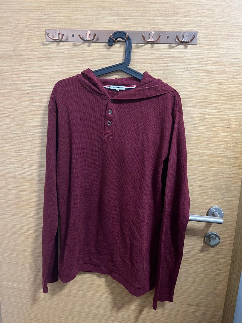 Maroon Button Pullover Hoodie Men s Fashion Coats Jackets and