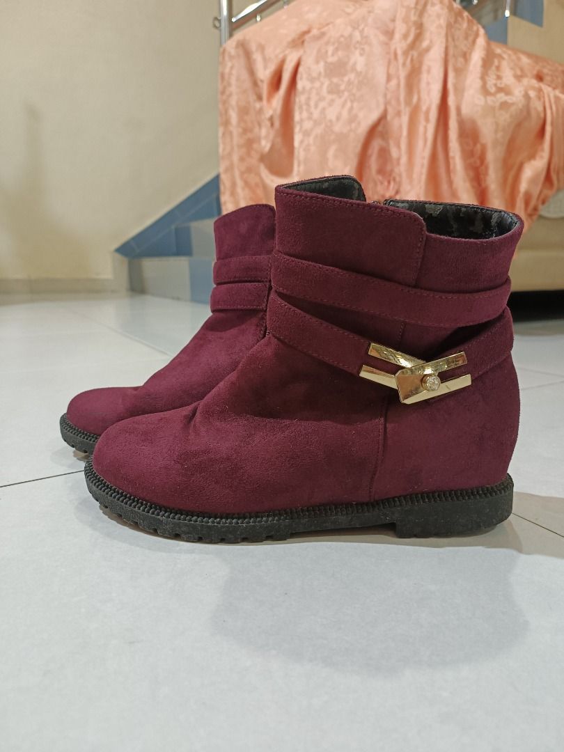 Purple Red Women Suede Skin leather Gold Tags Ankle Boots Lady Shoes Size 37
