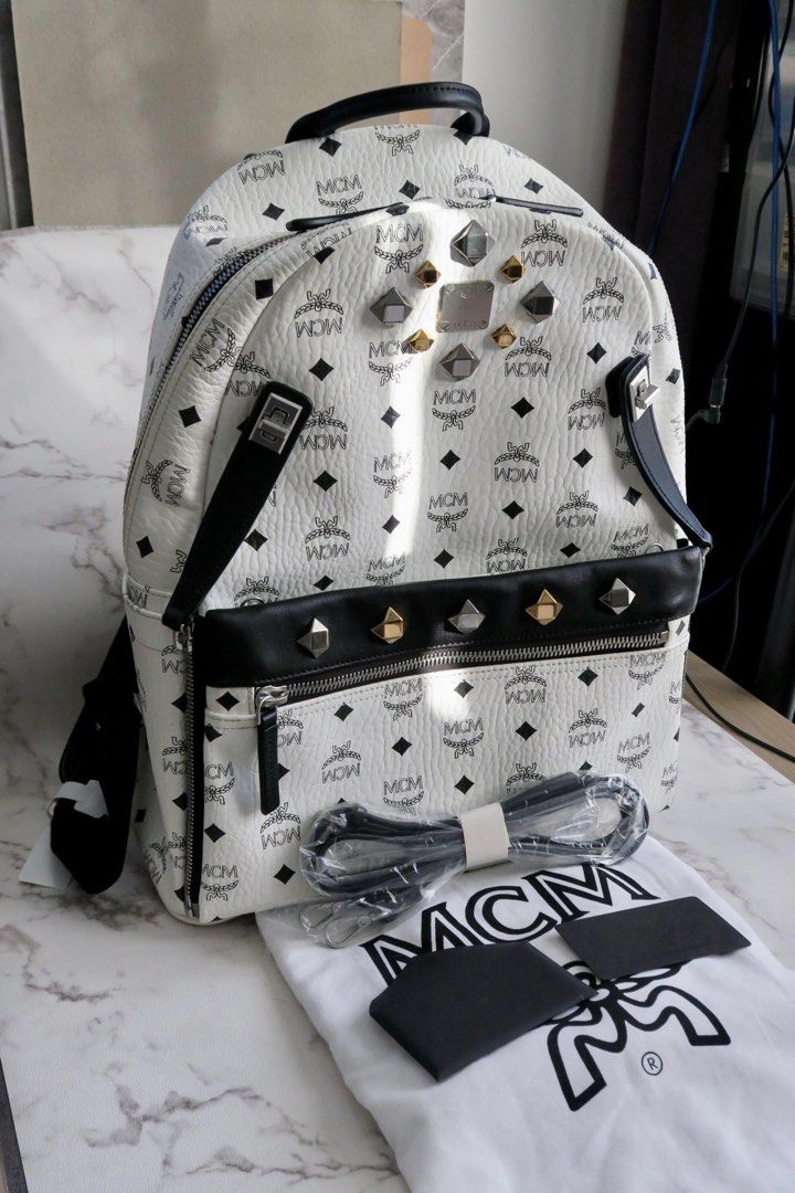 MCM Dual Stark Backpack White Large Barang Mewah Tas Dompet di
