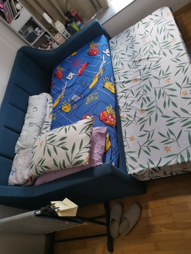 Meredith 3 in 1 Fabric Daybed Pull Out Bed Frame, Furniture & Home