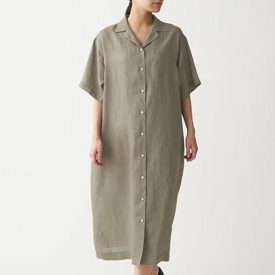 Muji french linen washed open collar half-sleeve dress, Women's Fashion,  Dresses & Sets, Dresses on Carousell