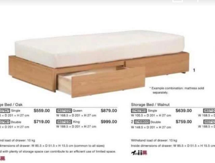 Muji storage bed frame (single) with mattresses, Furniture & Home ...