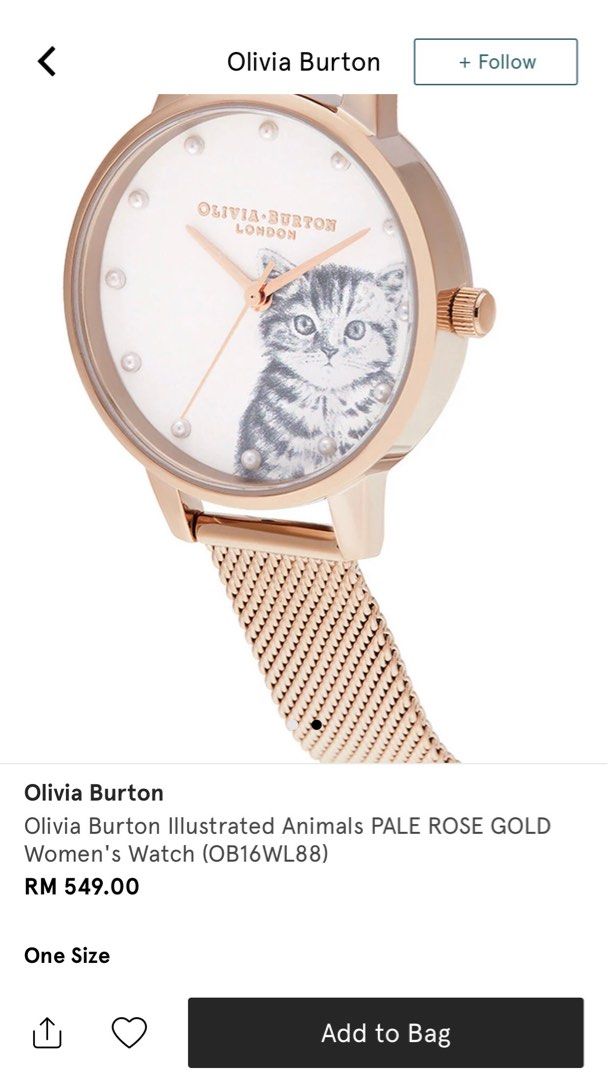 Olivia Burton London Cat Rose Gold Female Watch