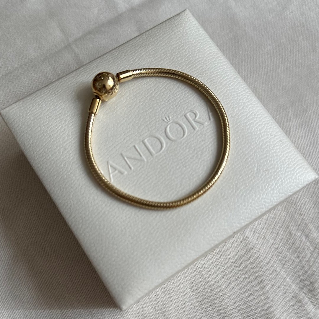 Pandora 14K鍍金蛇形手鏈Moments Snake Chain Bracelet, 女裝, 飾物及