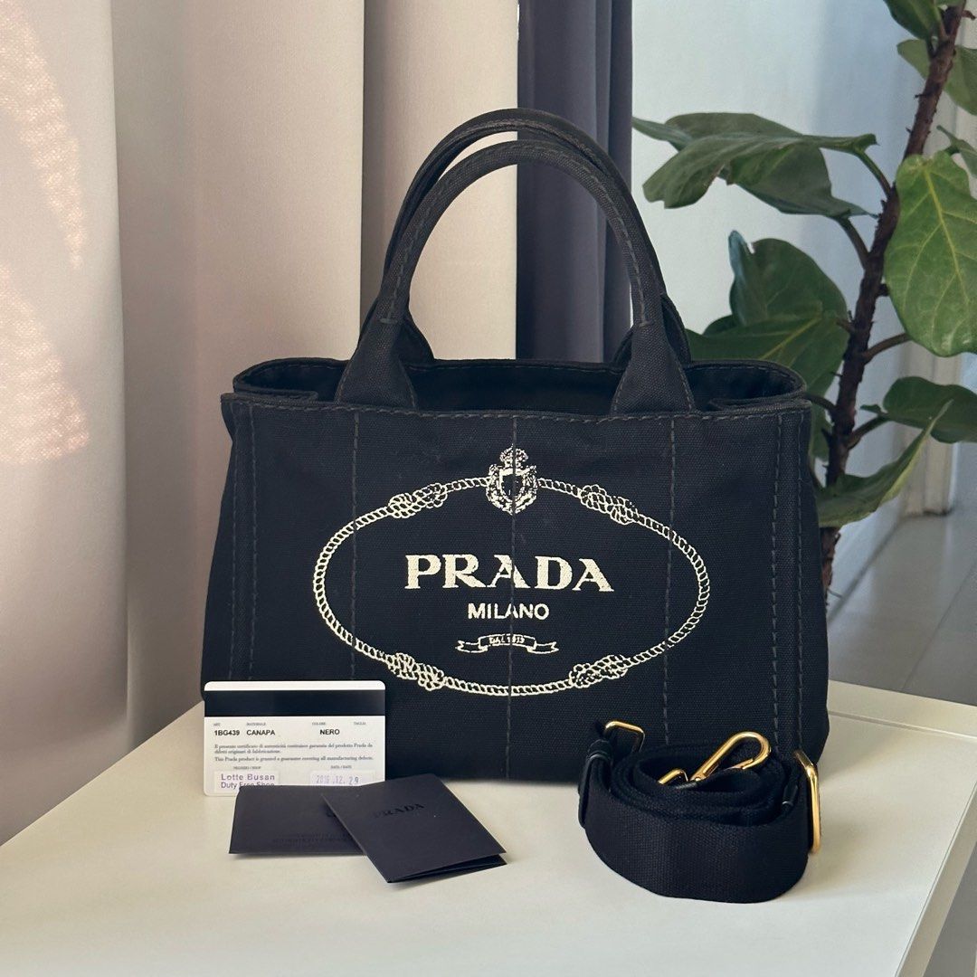 Prada Canapa Small in Black, Luxury, Bags & Wallets on Carousell