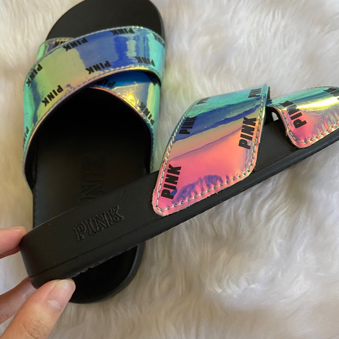 Victoria secret sale pink holographic slides