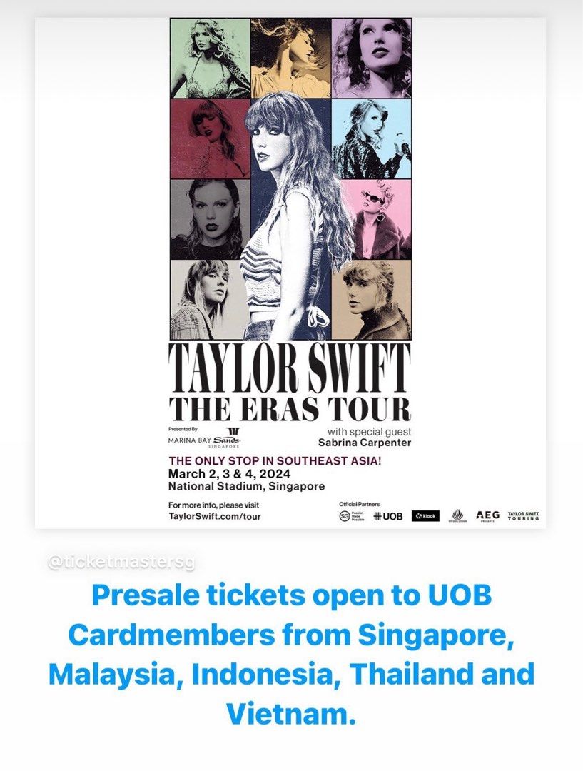 [Presale/General] Taylor Swift Singapore Concert Ticket The Eras Tour
