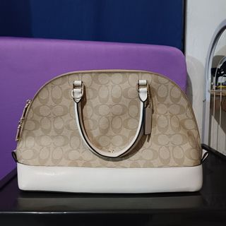 🌸Coach Mini Sierra Satchel in Signature (Light Khaki/White)@ $230, Luxury,  Bags & Wallets on Carousell