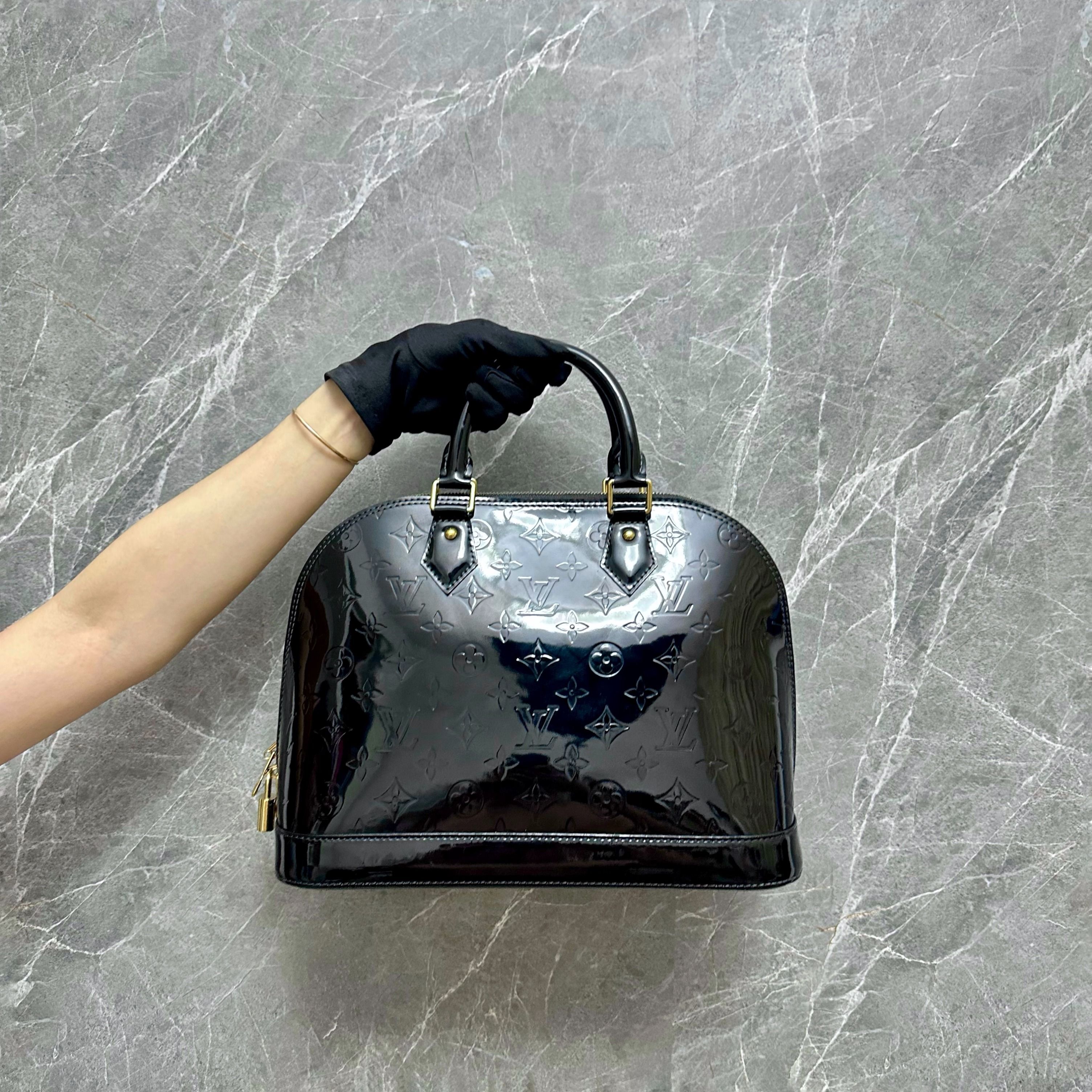 Louis Vuitton Alma Pm Patent Leather Handbag in Black