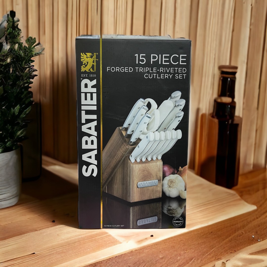 Sabatier 5255849 Triple Rivet Knife Block Set, 15Piece, White