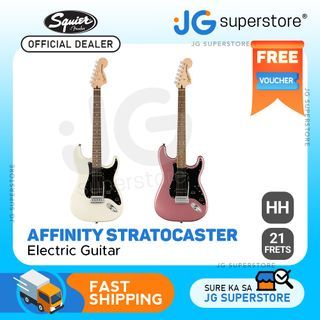 Squier by Fender Affinity Stratocaster HH Laurel Electric Guitar with 2-point Tremolo, 3-way Switching (Olympic White, Burgundy Mist) | JG Superstore