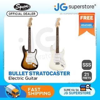 Squier by Fender Bullet Stratocaster Electric Guitar with SSS Pickup, 6-Saddle Tremolo, 5-way Switching (Brown Sunburst, Arctic White) | JG Superstore