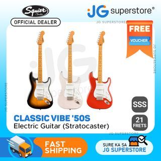 Squier by Fender Classic Vibe 50s Stratocaster Electric Guitar with SSS Pickup, Vintage Style Tremolo, Maple Fingerboard (Sunburst, White Blonde, Red) | JG Superstore