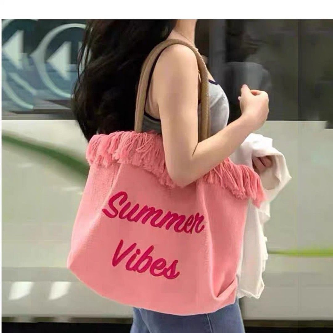 Summer Vibes Pink Tote Bag, Women's Fashion, Bags Wallets, Beach