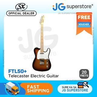 SX FTL50+ 6-String Telecaster Electric Guitar with 21 Frets, Single Coil, 3-Way Switch, Canadian Maple Fingerboard, Gloss Finish (Sunburst) | JG Superstore