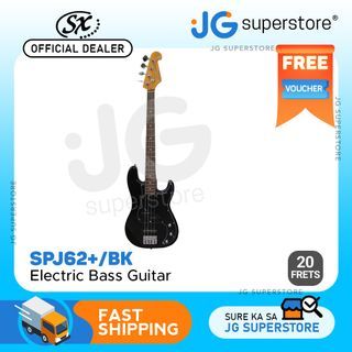 SX SPJ62 Series 4-String Vintage Bass Guitar with Single Coils, 20 Frets, Jazz Electric Basswood (Sunburst, Black) | JG Superstore