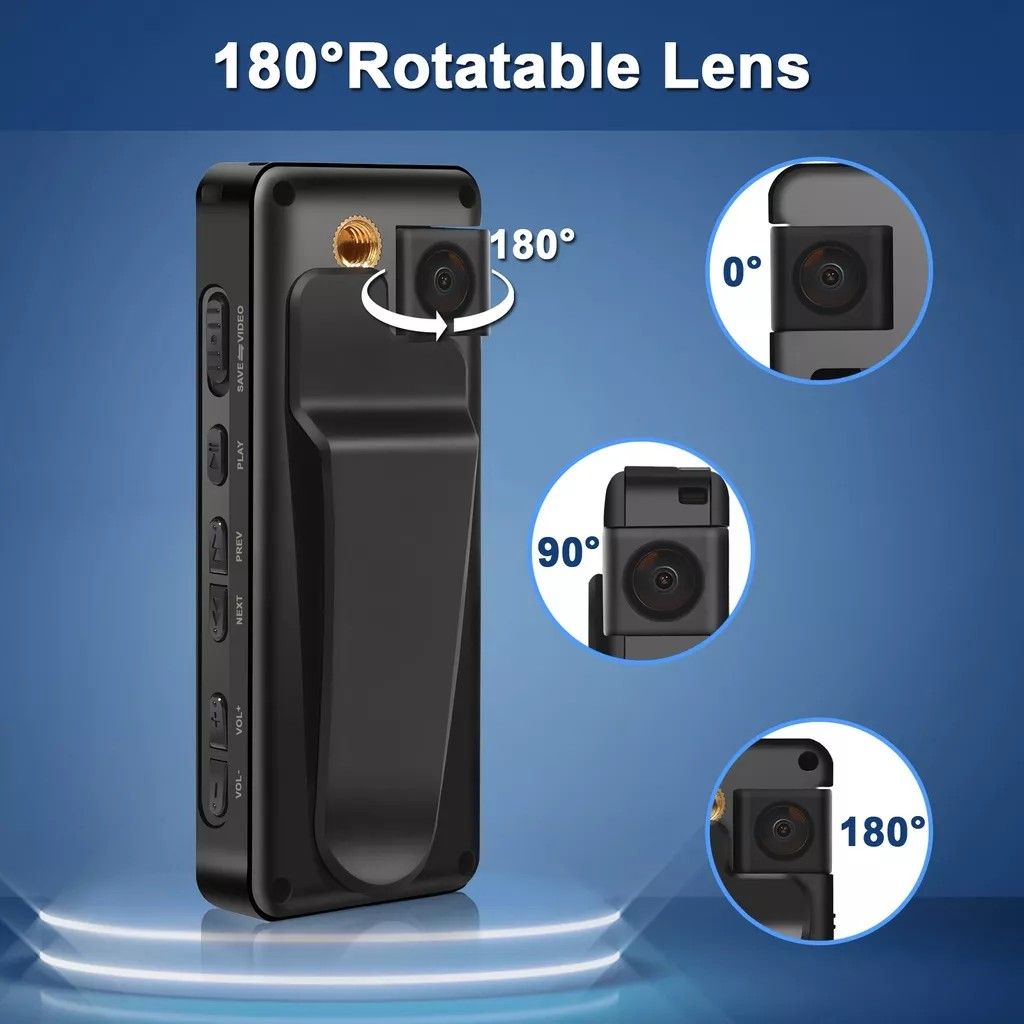 Mini Police Body Camera – 20 Hour 1080P HD, 180° IR Night Vision, Helmet/Action Cam