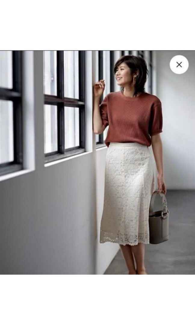 Uniqlo white lace skirt cheap