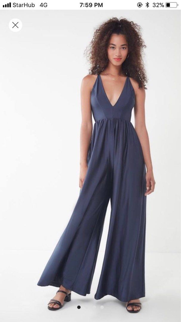 Urban outfitters plunging jumpsuit in navy shimmer Women s