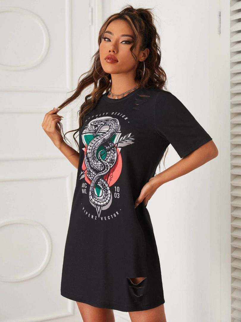 T shirt dress with rips clearance