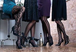 Victorian Boudoir Lace Midnight Tattoo Illusion Stockings CECIL MCBEE Vixen Full Hosiery