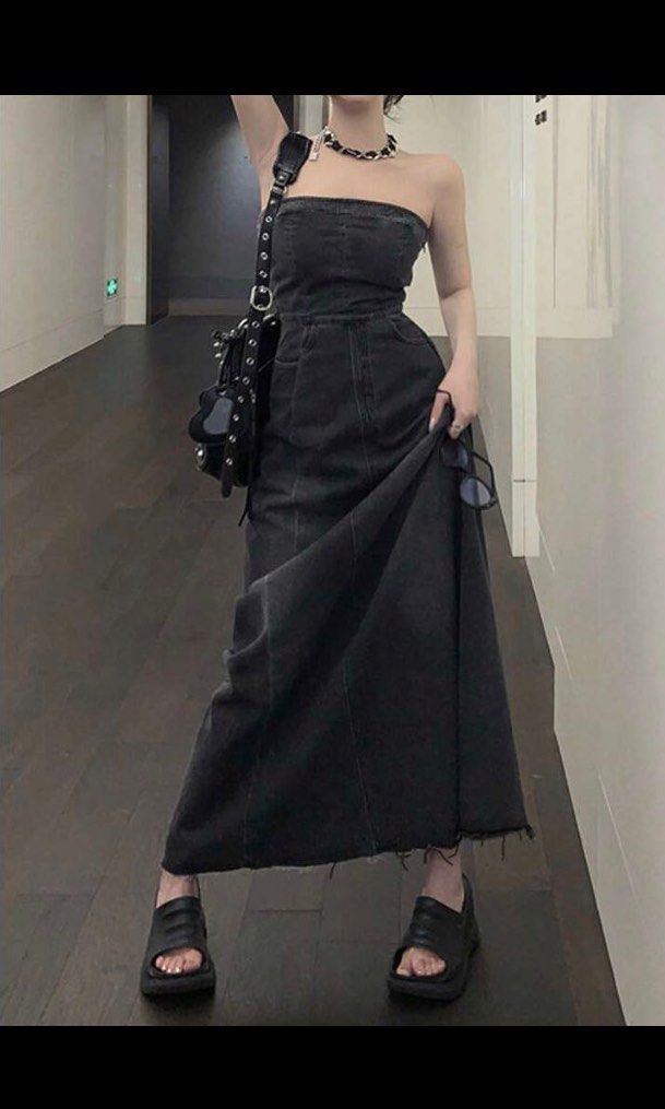 vintage y2k tumblr re.drmg woofie grunge denim maxi dress Women s Fashion Dresses Sets Dresses on Carousell