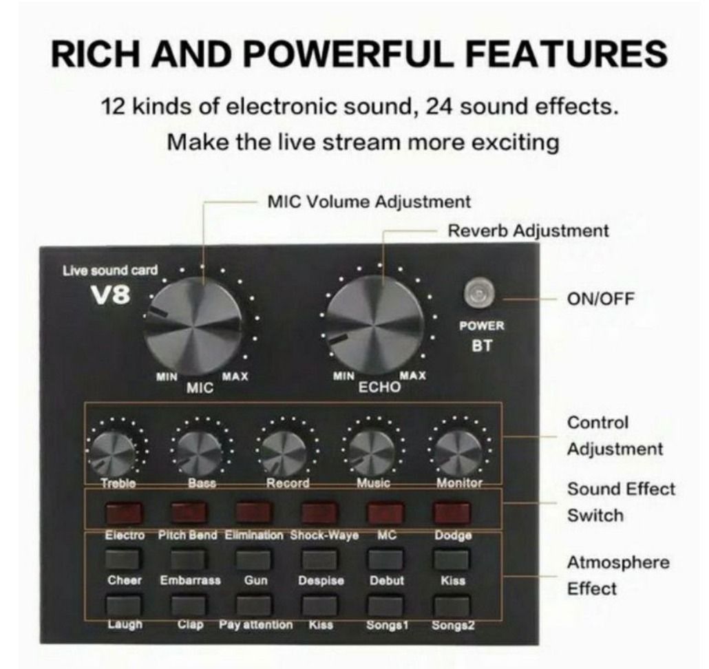 Voice Recording Live Streaming Soundcard SUMATO Bluetooth Audio Usb External SoundCard Karaoke Singing Tiktok Facebook Youtube Sound Adapter