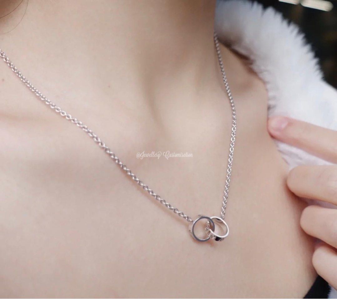 18k White Gold Love Necklace Women s Fashion Jewelry