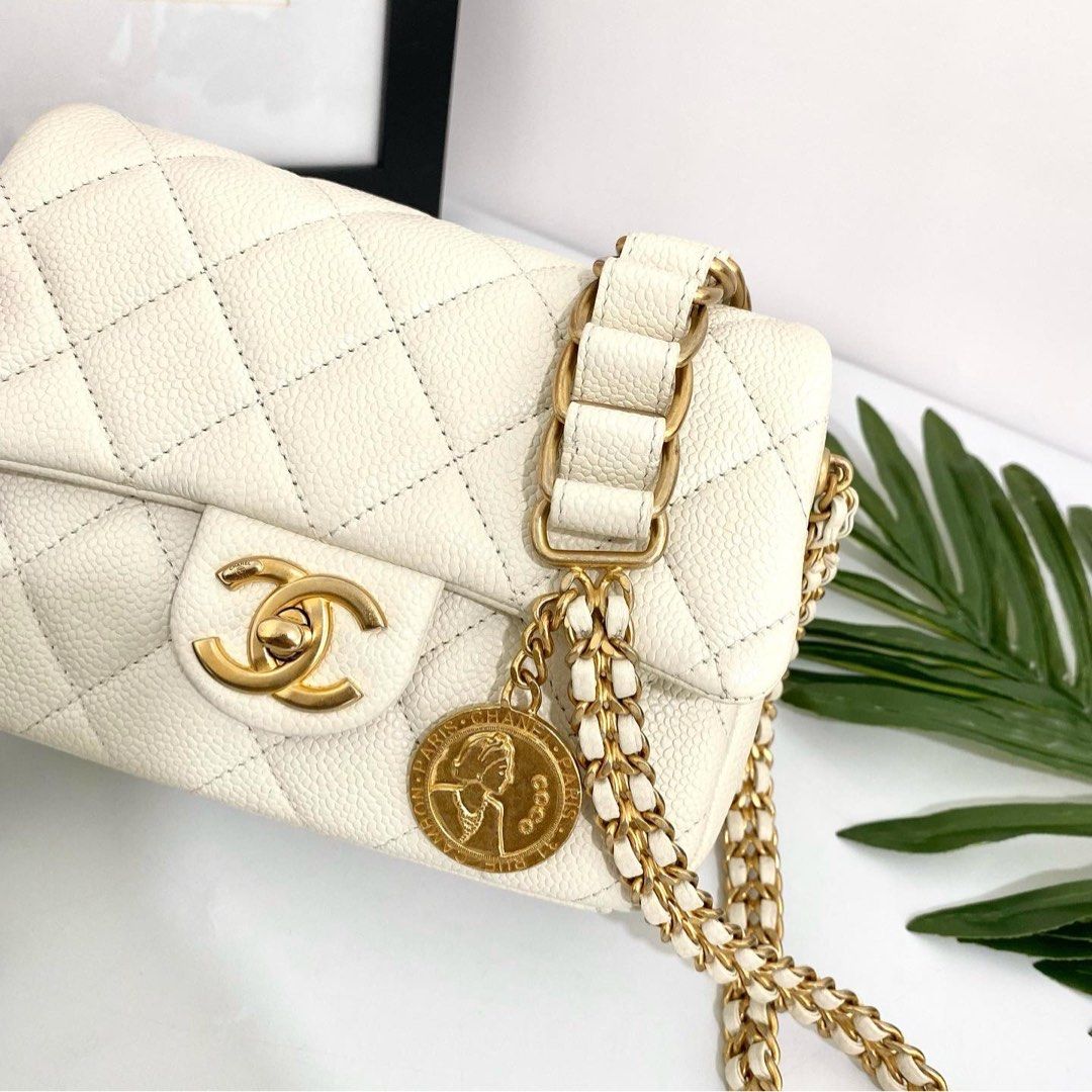 💯% Authentic Chanel White Caviar Chain Soul Mini Flap Bag