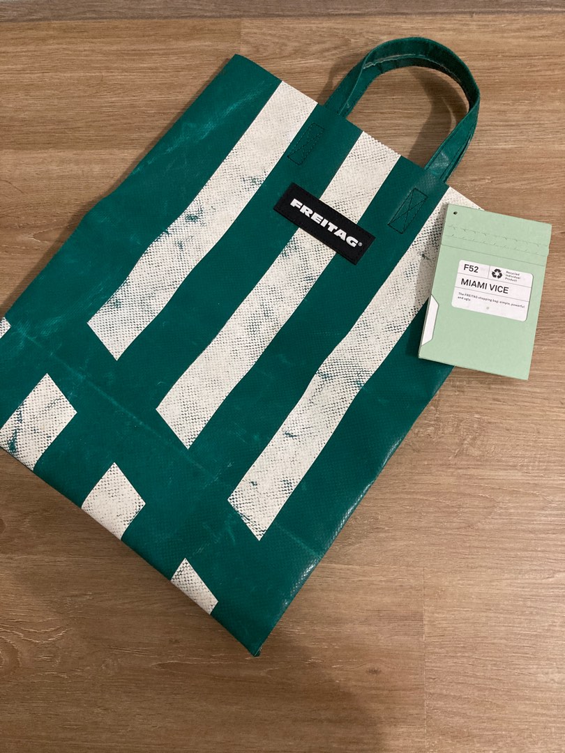 二手美品 Freitag F52 MIAMI VICE 白綠條紋 手提 牛奶包 超市包 購物包