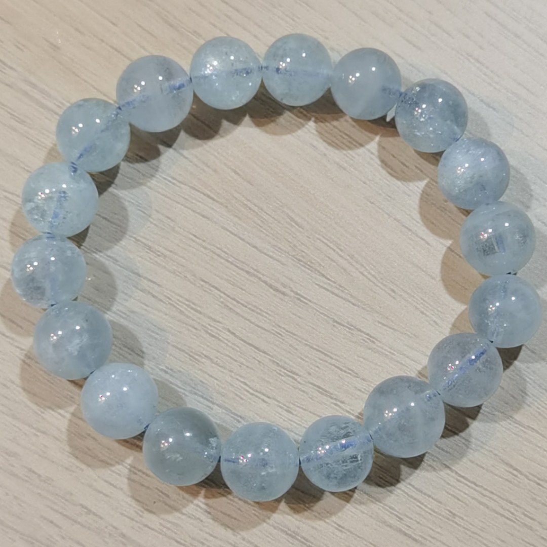 Gems House Natural Aquamarine Crystal Bracelet 5mm 6mm 7mm 8mm 9mm 11mm  12mm 13mm 天然海蓝宝水晶手串手链  Shopee Singapore