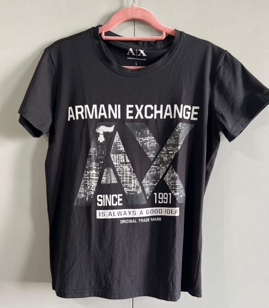 Armani Exchange Black Tshirt with capped sleeves, Women's Fashion, Tops, Other Tops on Carousell
