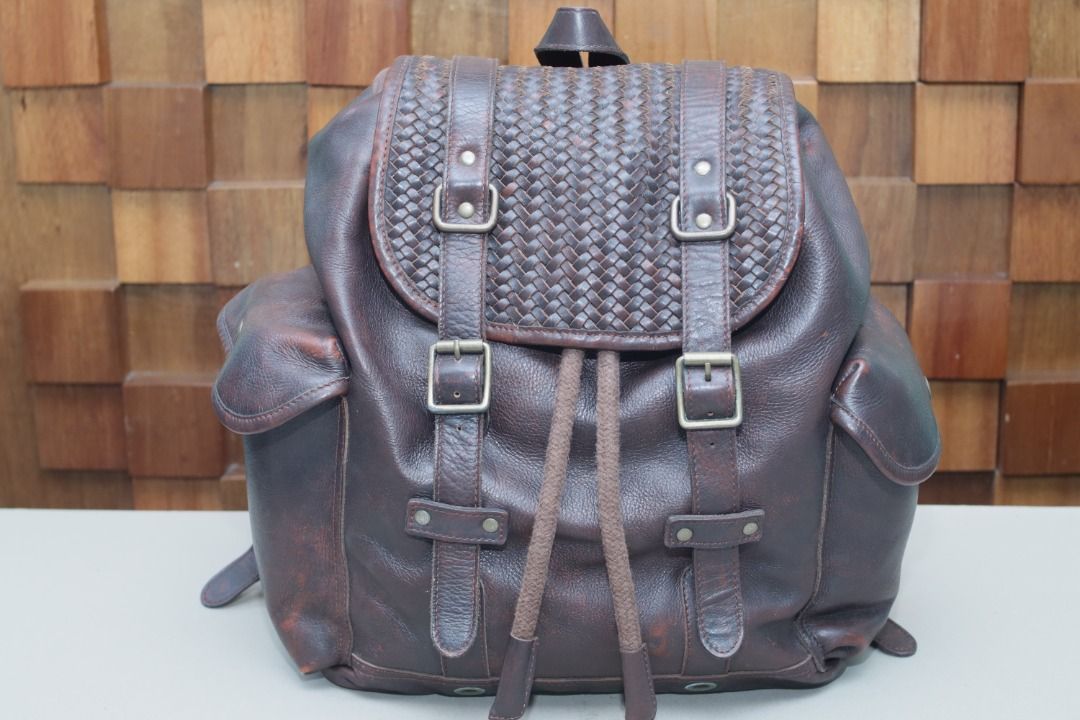 Zara braided shop leather backpack