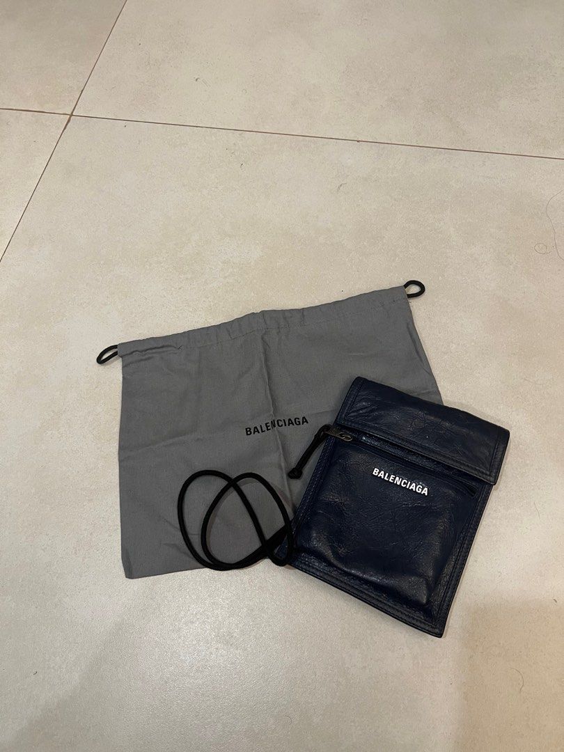 Tas Selempang Balenciaga Leather Explorer Neck Pouch Navy Blue